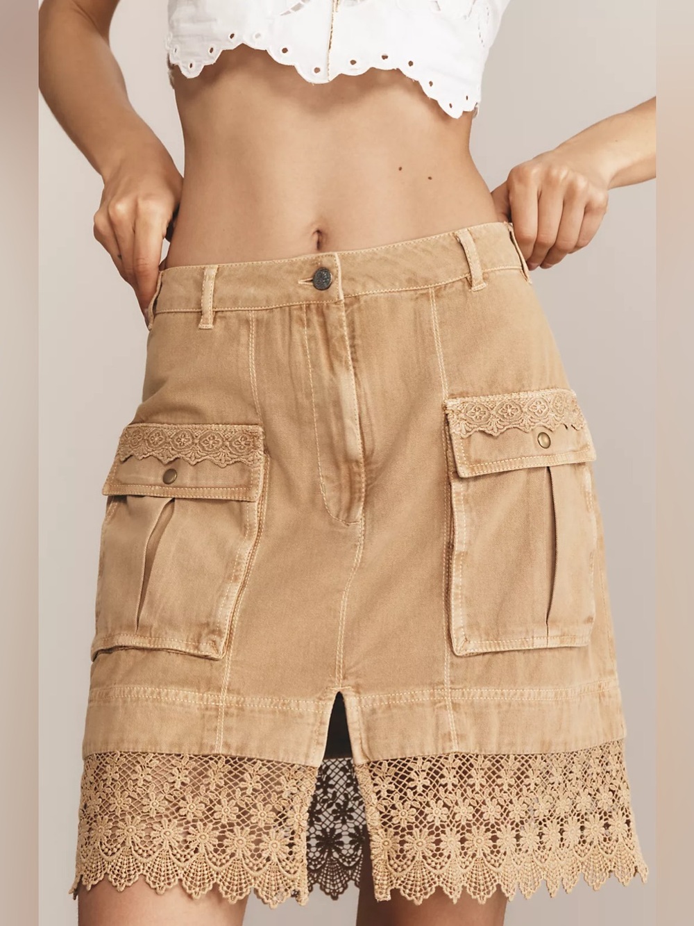 Anthropologie Crochet Mix Utility Mini Skirt